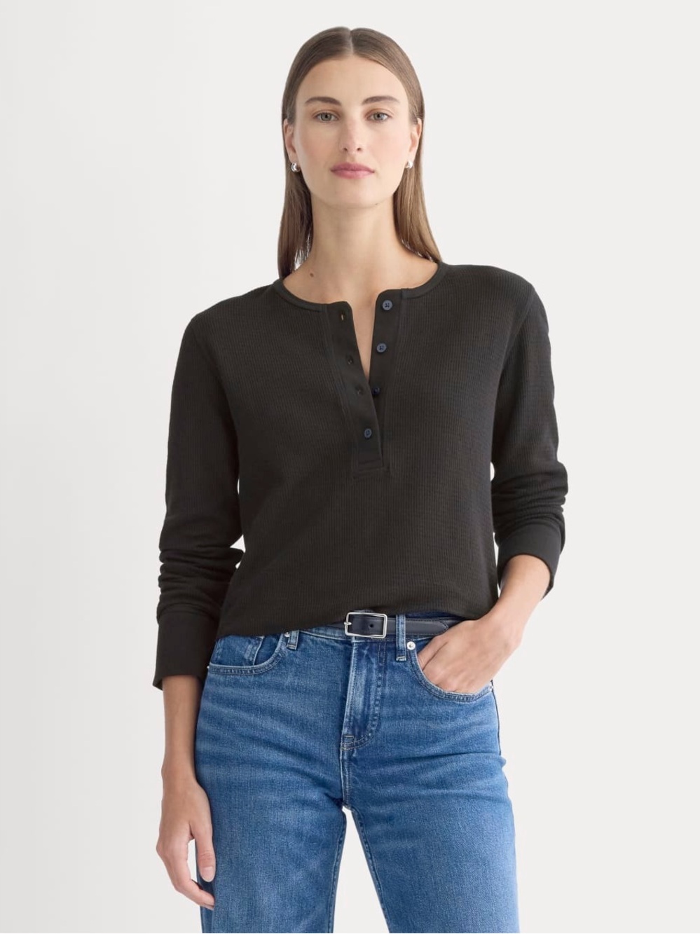 Everlane boxy henley in black size small